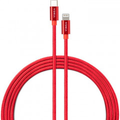 Дата кабель USB-C to Lightning 1.0m 20W Nylon Red Vinga (VCDCCLM531)