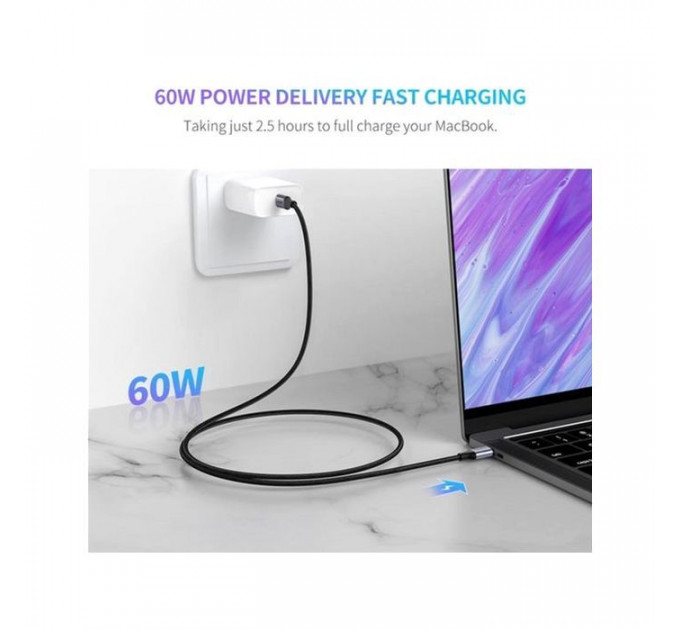 Дата кабель USB-C to USB-C 2.0m US261 18W Round Cable Nickel Plating Aluminum Shell Black Ugreen (50152)