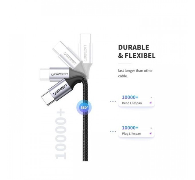 Дата кабель USB-C to USB-C 2.0m US261 18W Round Cable Nickel Plating Aluminum Shell Black Ugreen (50152)
