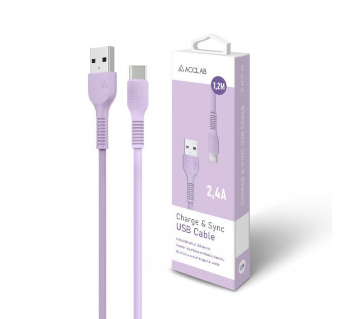 Дата кабель USB 2.0 AM to USB-C 1.2m Purple ACCLAB (1283126518270)