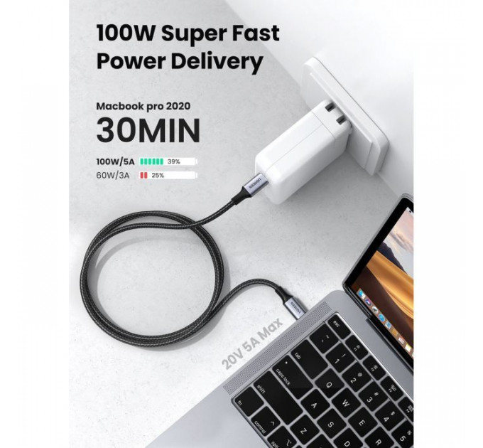 Дата кабель USB-C to USB-C 3.0m 5A 100W US316 Black Ugreen (90120)