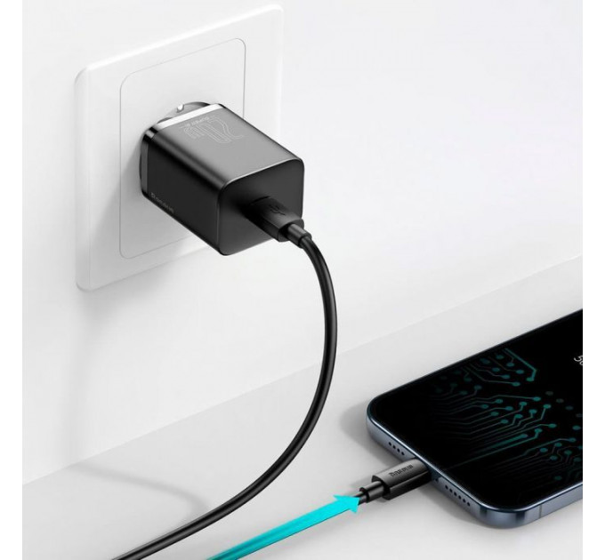 Зарядний пристрій Baseus Super Si 1C 20W With Cable Type-C\/iP Black (TZCCSUP-B01)