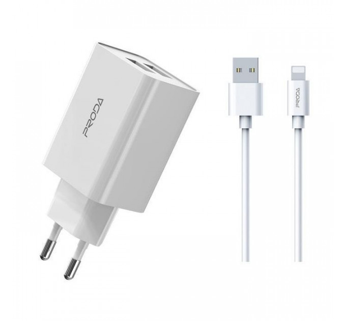 Зарядное устройство Proda PD-A28i 2хUSB 2.4A + USB Ligthtning 1.0m (PD-A28i-WH) Зарядное устройство Proda PD-A28i 2хUSB 2.4A + USB Ligthtning 1.0m (PD-A28i-WH)