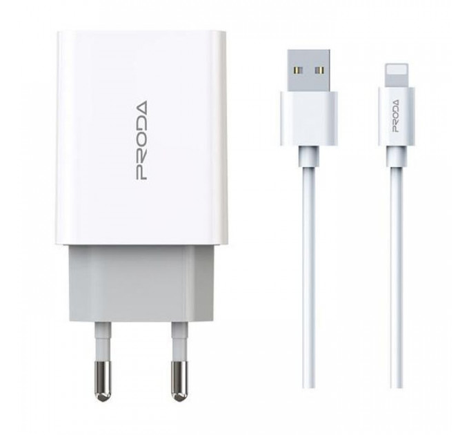 Зарядное устройство Proda PD-A28i 2хUSB 2.4A + USB Ligthtning 1.0m (PD-A28i-WH)