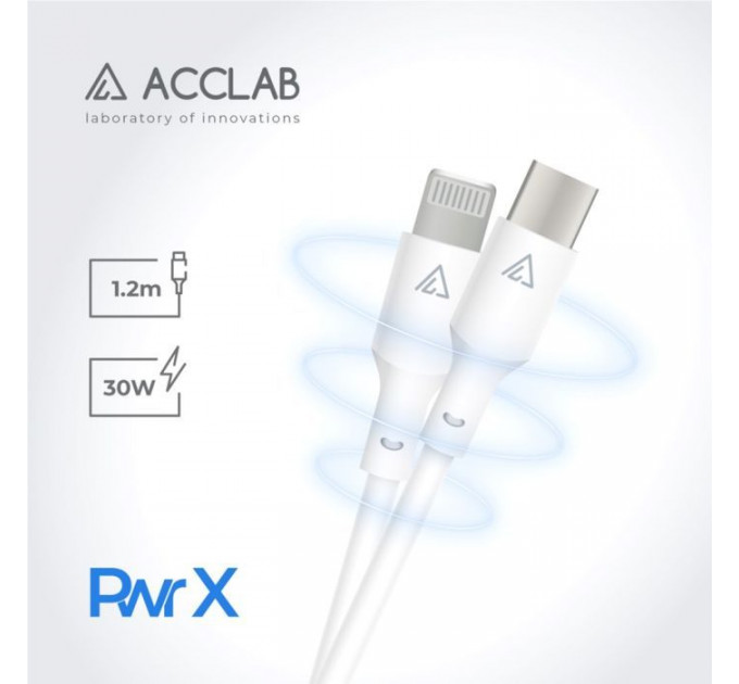 Дата кабель USB-C to Lightning 1.2m PwrX 30W ACCLAB (1283126559556)