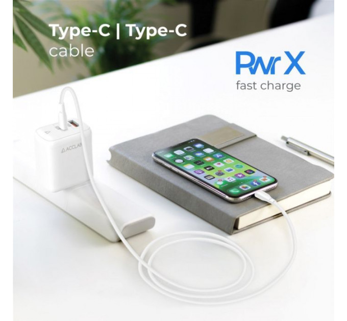 Дата кабель USB-C to USB-C 1.2m PwrX 60W ACCLAB (1283126559563)