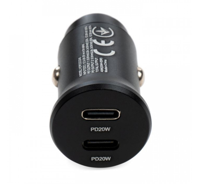Зарядное устройство для Vinga 40W PD 2xUSB-C (20W+20W) Car Charger (VCPCCCC40)
