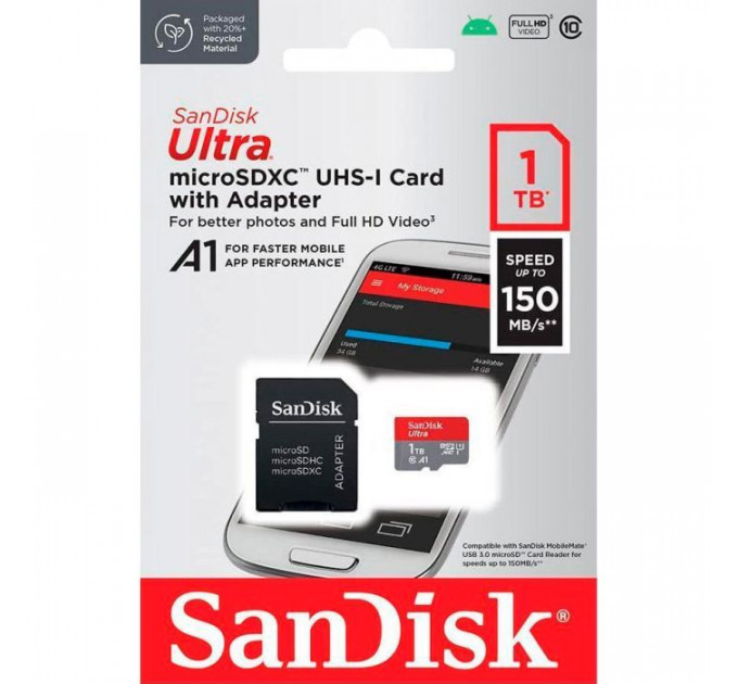 Карта памяти SanDisk 1TB microSDXC 10 UHS-I Ultra (SDSQUAC-1T00-GN6MA)