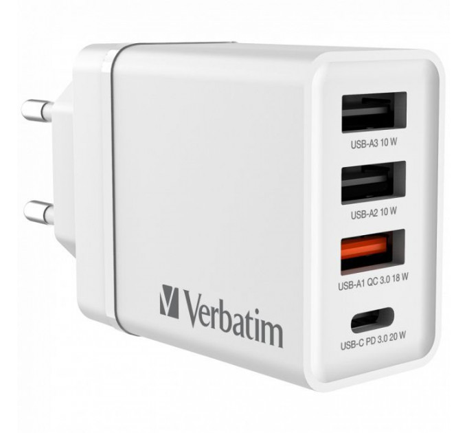 Зарядний пристрій Verbatim USB 30W PD3.0 4-ports white (49701)