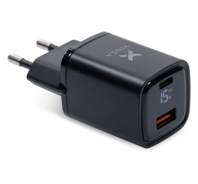 Зарядний пристрій Vinga USB-C PD30W + USB-A QC30W Display 33W Max (VCR30ACDB) Зарядний пристрій Vinga USB-C PD30W + USB-A QC30W Display 33W Max (VCR30ACDB)