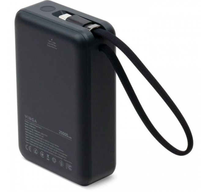 Батарея універсальна Vinga 20000 mAh 65W Display USB-C Cable Grey (VPBB2065C)
