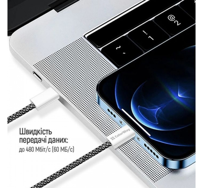 Дата кабель USB-C to USB-C 1.0m 60W 3.0А black ColorWay (CW-CBPDCC061-BK)