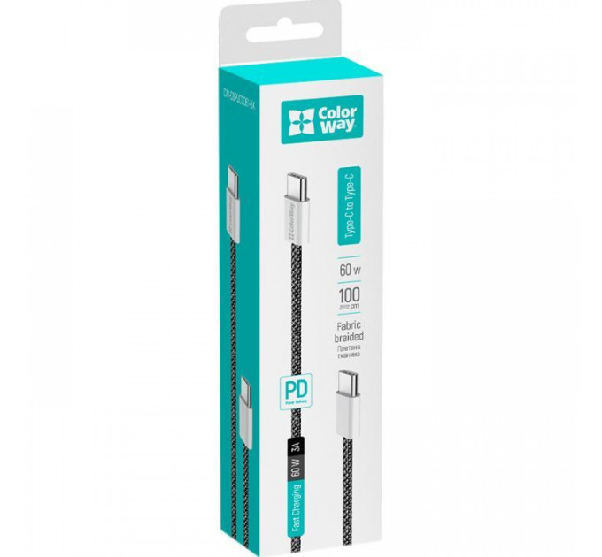 Дата кабель USB-C to USB-C 1.0m 60W 3.0А black ColorWay (CW-CBPDCC061-BK)