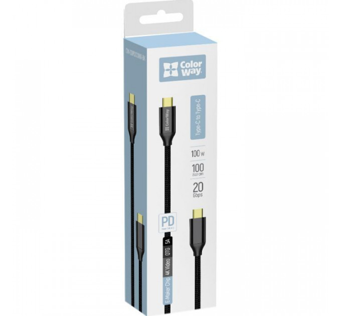 Дата кабель USB-C to USB-C 1.0m USB3.2 (20Gbps 4K PD100W) Gen2 5А black ColorWay (CW-CBPDCC062-BK)