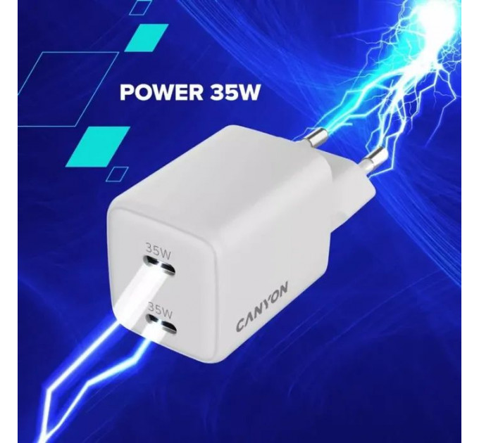 Зарядное устройство для Canyon CU35CC GaN 35W 2xPD EU White (CNS-CUW35CC)