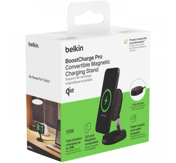 Зарядное устройство для Belkin 15W Magnetic Stand Qi2 20W Adapter USB-C black (WIA008VFBK)