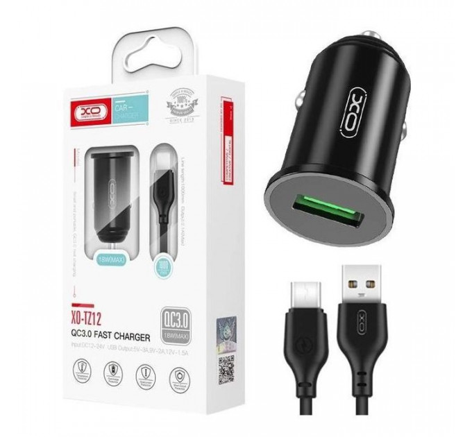 Зарядное устройство для XO TZ12 QC3.0 (1USB\/18W) + USB - Type-C Black (XO-TZ12-BK)