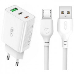 Зарядний пристрій XO L101 PD + QC3.0 (1USB\/2Type-C\/20W) + USB - MicroUSB White (XO-L101-WH)