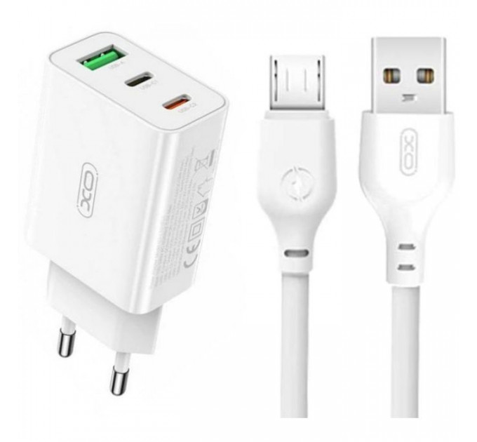 Зарядное устройство XO L101 PD + QC3.0 (1USB/2Type-C/20W) + USB - MicroUSB White (XO-L101-WH) Зарядное устройство XO L101 PD + QC3.0 (1USB/2Type-C/20W) + USB - MicroUSB White (XO-L101-WH)