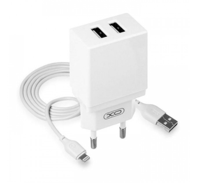 Зарядний пристрій XO L75 2USB\/2.4A + Lightning White (XO-L75-L)
