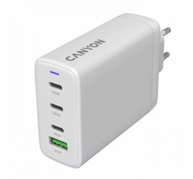 Зарядний пристрій Canyon CU140ACC GaN 150W 3xPD 1xQC EU White (CNS-CUW140ACC)
