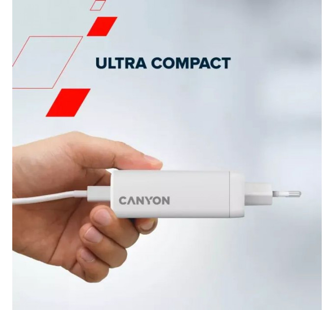 Зарядний пристрій Canyon CU140ACC GaN 150W 3xPD 1xQC EU White (CNS-CUW140ACC)