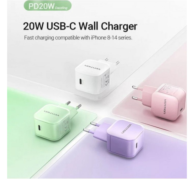 Зарядний пристрій VENTION 1xUSB-C 20W PD3.0\/QC3.0 Purple (FEJV0-EU)