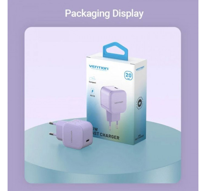 Зарядний пристрій VENTION 1xUSB-C 20W PD3.0\/QC3.0 Purple (FEJV0-EU)