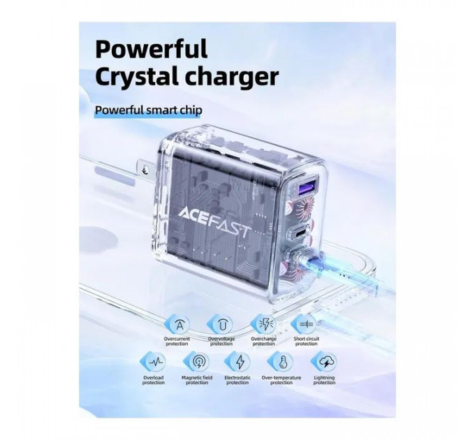 Зарядний пристрій Acefast 3xUSB 65W (2xUSB-C+USB-A) Gan A45 Fast Charger Mountain mist (6974316282099)