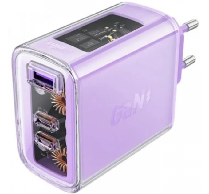 Зарядний пристрій Acefast 3xUSB 65W (2xUSB-C+USB-A) Gan A45 Fast Charger Purple alfalfa (6974316282075)