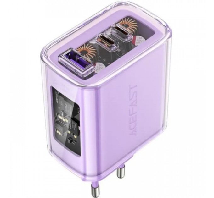 Зарядний пристрій Acefast 3xUSB 65W (2xUSB-C+USB-A) Gan A45 Fast Charger Purple alfalfa (6974316282075)