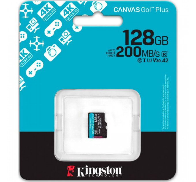 Карта памяти Kingston 128GB microSDXC 10 UHS-I U3 V30 A2 Canvas Go Plus G4 (SDCG4\/128GBSP)