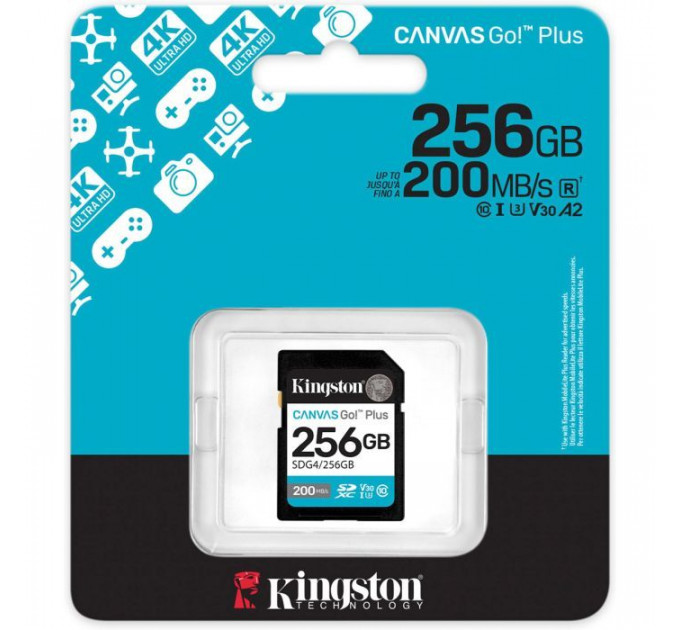 Карта памяти Kingston 256GB SDXC 10 UHS-I U3 V30 Canvas Go Plus G4 (SDG4\/256GB)