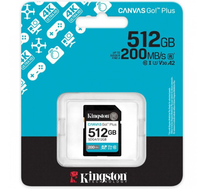 Карта памяти Kingston 512GB SDXC 10 UHS-I U3 V30 Canvas Go Plus G4 (SDG4\/512GB)
