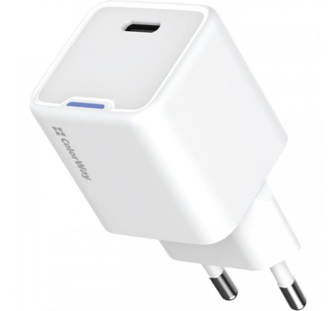 Зарядний пристрій ColorWay GaN Mini 25W PD Port PPS USB-C white (CW-CHS052PD-WT)