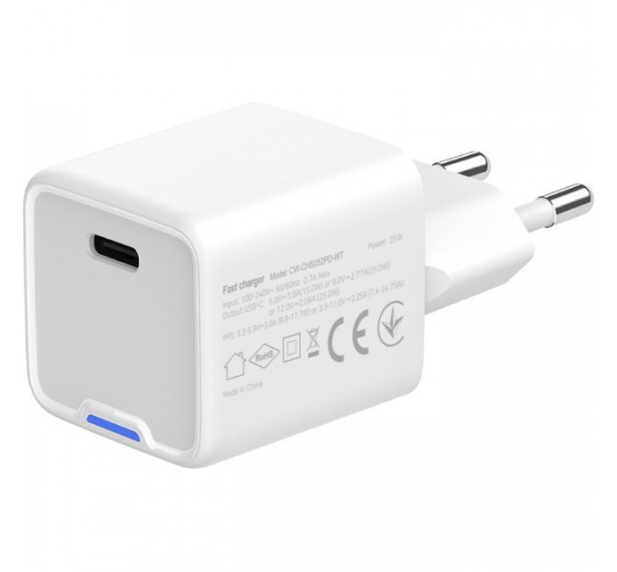 Зарядний пристрій ColorWay GaN Mini 25W PD Port PPS USB-C white (CW-CHS052PD-WT)