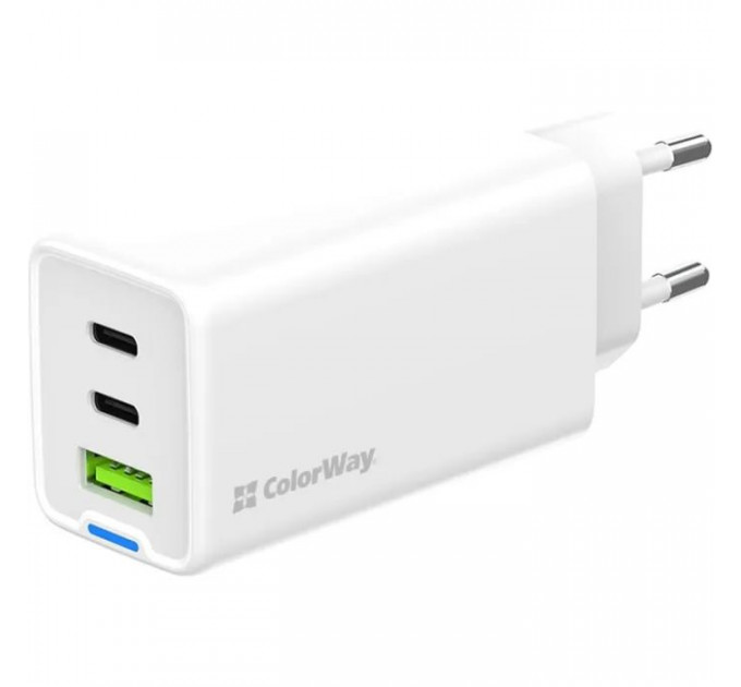 Зарядний пристрій ColorWay GaN Mini 65W PD Port PPS USB (USB-2C1A) white (CW-CHS058PD-WT)