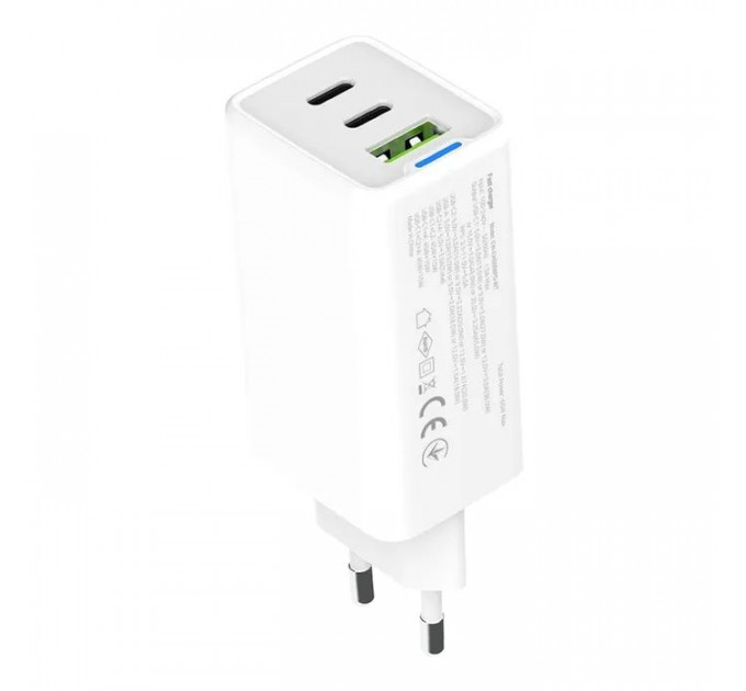 Зарядний пристрій ColorWay GaN Mini 65W PD Port PPS USB (USB-2C1A) white (CW-CHS058PD-WT)