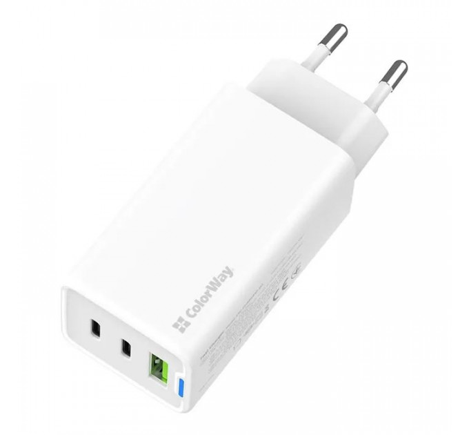 Зарядний пристрій ColorWay GaN Mini 65W PD Port PPS USB (USB-2C1A) white (CW-CHS058PD-WT)