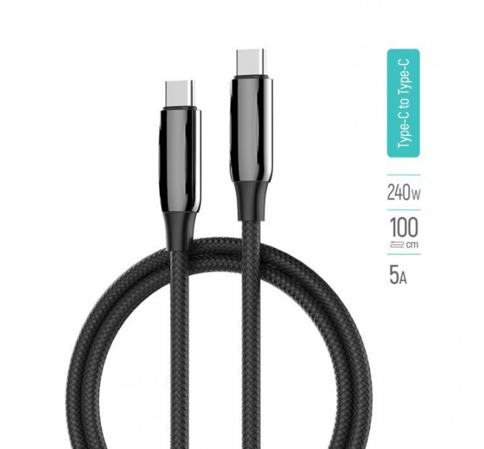 Дата кабель USB-C to USB-C 2.0m (PVC+Aluminum Alloy) (PD Fast Charging 240W) 5А black ColorWay (CW-CBPDCC070-BK)