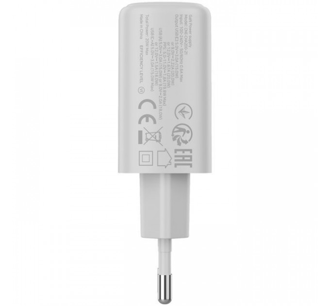 Зарядний пристрій Canyon OnCharge 200 20W 1xPD 1xQC EU White (CNE-CHA200-21)