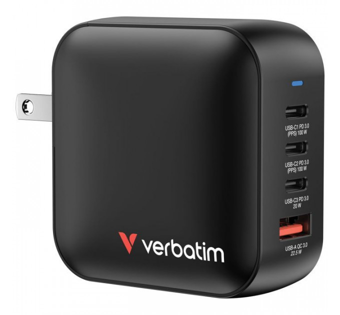 Зарядний пристрій Verbatim MiniGaN 100 W 4 ports (3xUSB-C\/1xUSB-A) (32231) Зарядний пристрій Verbatim MiniGaN 100 W 4 ports (3xUSB-C\/1xUSB-A) (32231)