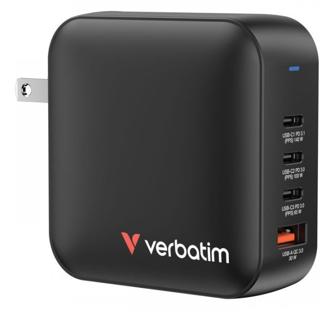 Зарядний пристрій Verbatim MiniGaN 165 W 4 ports (3xUSB-C\/1xUSB-A) (32216) Зарядний пристрій Verbatim MiniGaN 165 W 4 ports (3xUSB-C\/1xUSB-A) (32216)