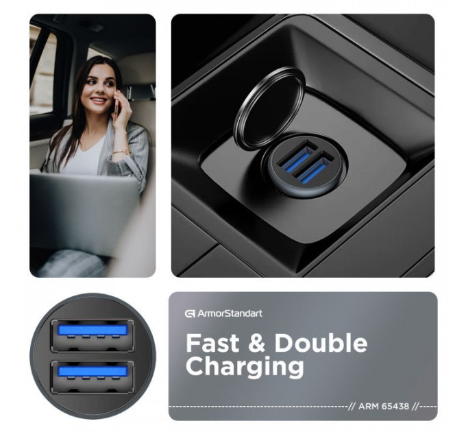Зарядний пристрій Armorstandart 2xUSB QC3.0 Grey + cable Lightning (ARM82458)