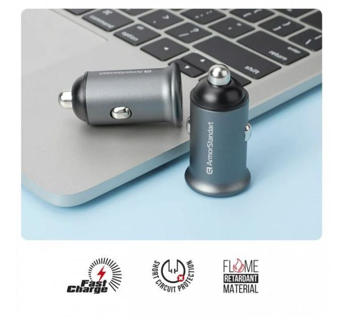 Зарядний пристрій Armorstandart 2xUSB QC3.0 Grey + cable Lightning (ARM82458)