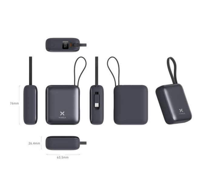 Батарея универсальная Vinga 10000 mAh 35W Display Cable (VPBB1035C)