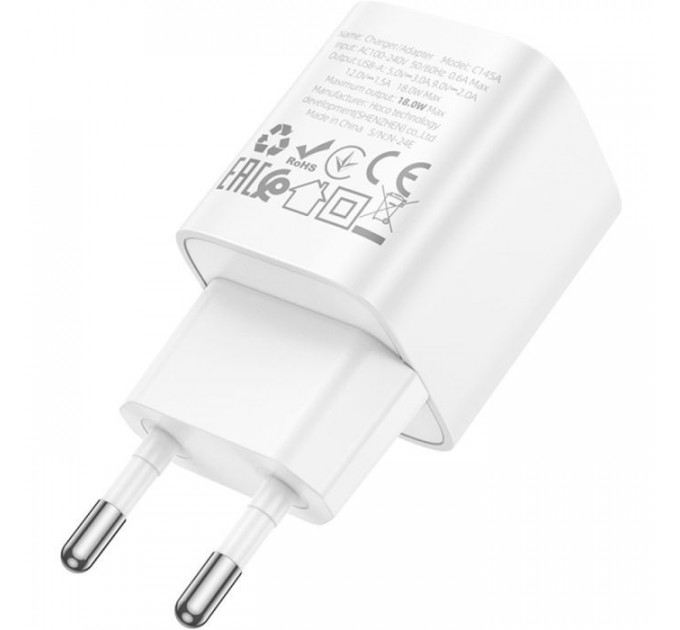 Зарядний пристрій HOCO C145A Charm USB QC3.0 White (6942007630214)