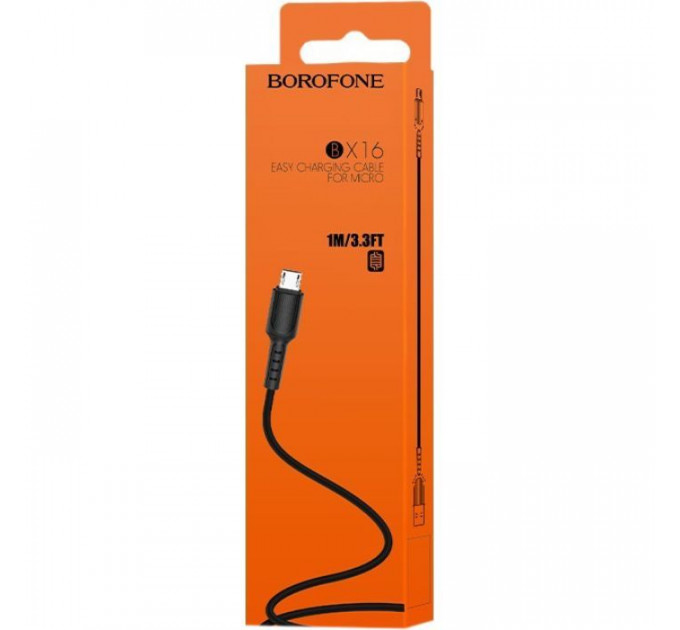 Дата кабель USB 2.0 AM to Micro 5P 1.0m 2A PVC BX16 black BOROFONE (6957531099499)