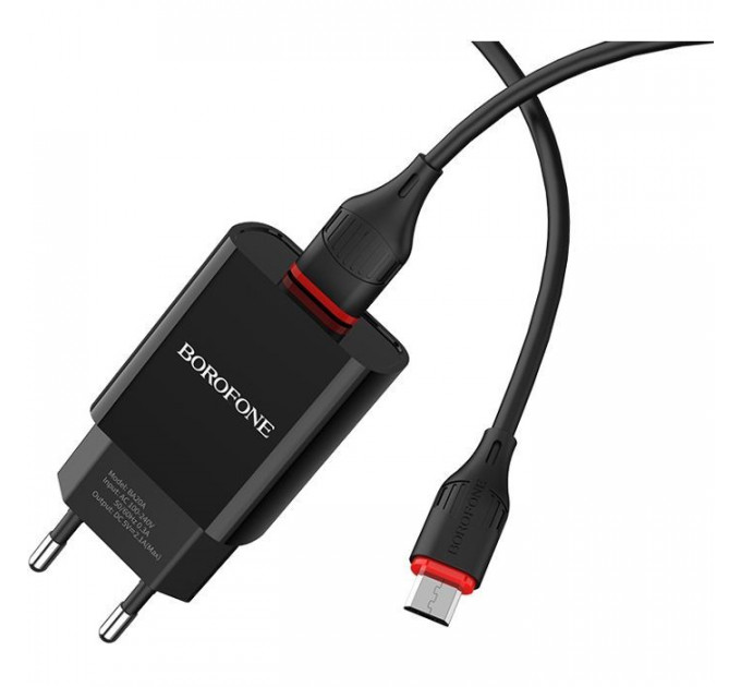 Зарядний пристрій BOROFONE BA20A Sharp USB + cable USB to Micro 5P 10.5W Black (6931474702135)