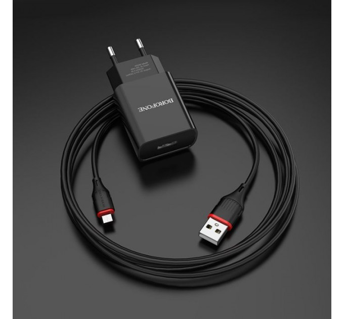 Зарядний пристрій BOROFONE BA20A Sharp USB + cable USB to Micro 5P 10.5W Black (6931474702135)